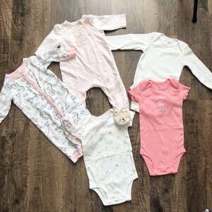 Carters Little Me Infant Baby Girl 6M One-Piece Sleeper & Bodysuit Lot of 5